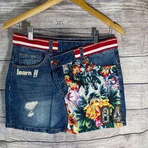 Desigual Asymmetrical Upcycled Denim Mini Skirt Size 38/US Sz 6